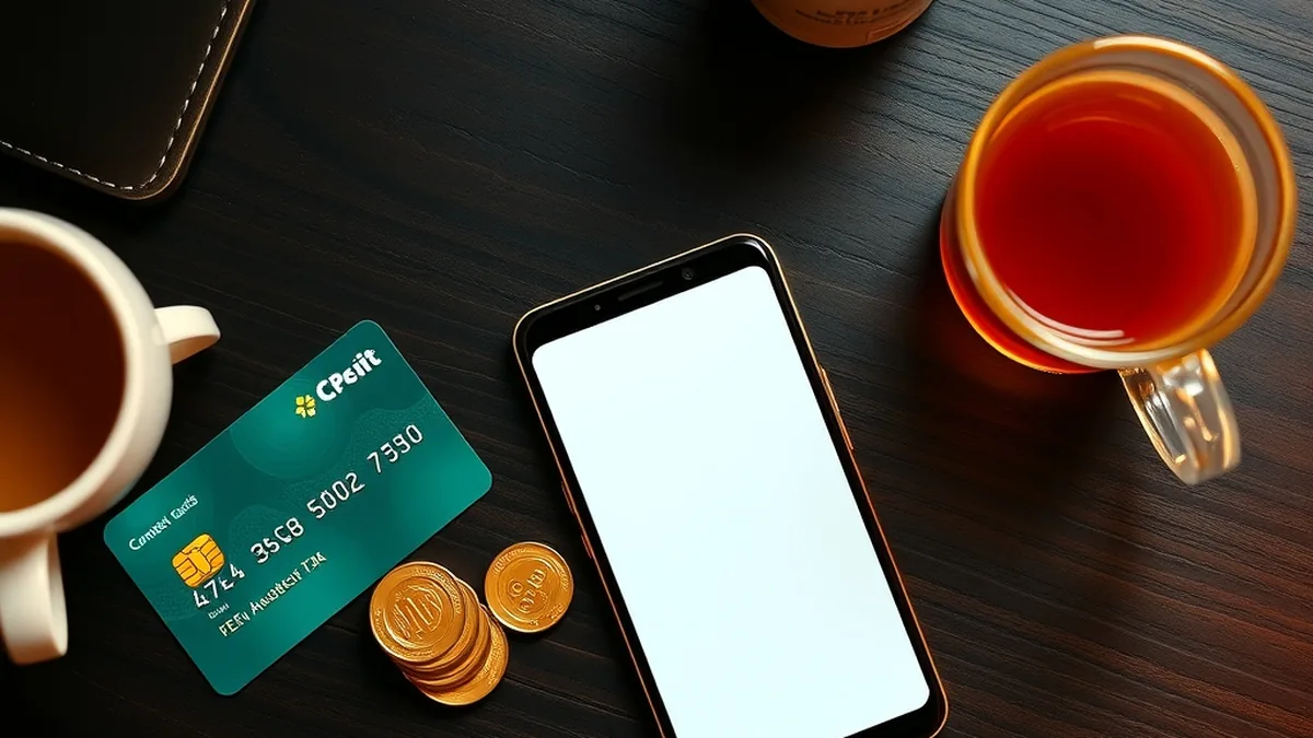 Bank card, smartphone and gold coins representing fast casino payments